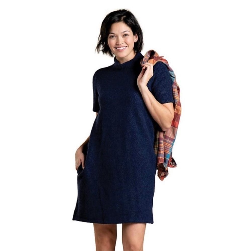 Toad & Co Wiggins Ribbed Sweater Navy Blue Mock Neck Recycled Wool Dress Small